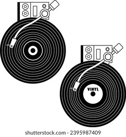 Vinyl- und Turntable Illustration. Schwarz-Weiß-Vinyl-Clipkunst