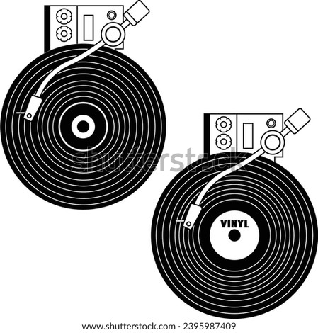 Vinyl and turntable illustration. Black and white turntable vinyl clipart