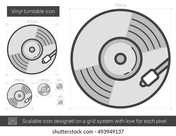 Vinyl turntable vector line icon isolated on white background. Vinyl turntable line icon for infographic, website or app. Scalable icon designed on a grid system.