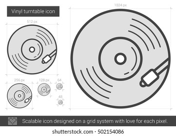Vinyl turntable vector line icon isolated on white background. Vinyl turntable line icon for infographic, website or app. Scalable icon designed on a grid system.
