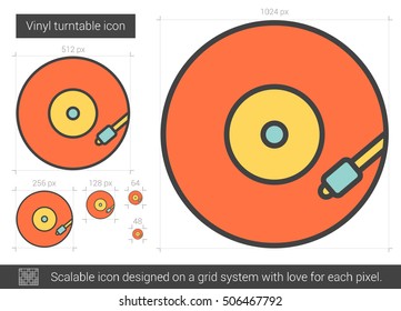 Icono de línea vectorial girable de vinilo aislado en fondo blanco. Icono de línea girable de vinilo para infografía, sitio web o aplicación. Icono escalable diseñado en un sistema de cuadrícula.