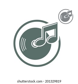 Vinyl vector icon isolated, single color vector music theme symbol for your design, 3 versions set.