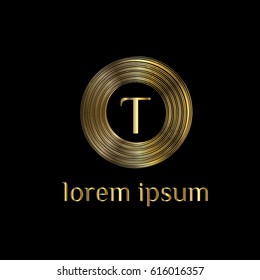 Vinyl vector logo design, T letter linear circles sign