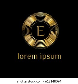 Vinyl vector logo. Golden luxury monogram letter M