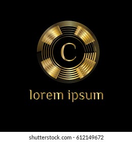 Vinyl vector logo. Golden luxury monogram letter C