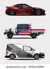 vinyl vehicle wrap sticker design or American flag in grunge style on transparent background