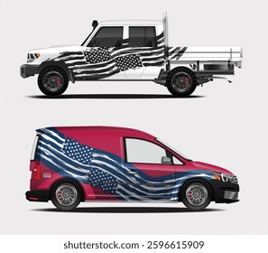 vinyl vehicle wrap sticker design or American flag in grunge style on transparent background