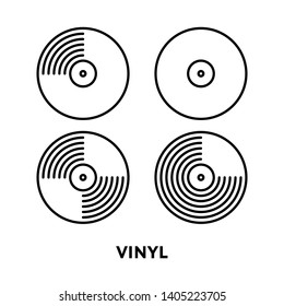 Vinyl Vintage Retro Audio Record Music Disc LP. Vector Flat Line Stroke Icon.