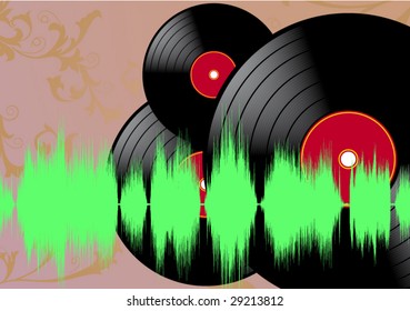 Vinylic disks and sound track on a beautiful background