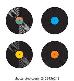 Vinyls with colored blank labels on a white background