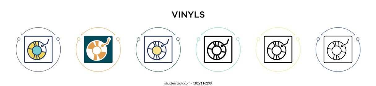 Vinyls icon in filled, thin line, outline and stroke style. Vector illustration of two colored and black vinyls vector icons designs can be used for mobile, ui, web