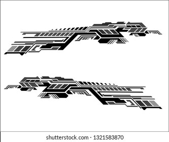 Vinyls sticker set. Decals for car, truck, bus or motorcycle. Racing vehicle graphics kit. Isolated vector elegant race stripes with modern technology theme for background or wrap.