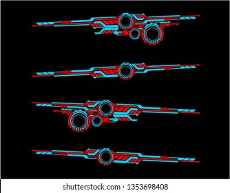 Vinyls sticker set Decals for Car truck mini bus modify Motorcycle. Racing Vehicle Graphics kit isolated vector design race Elegant stripes modern theme technology black background for wrap
