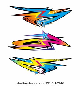 Vinyls sticker set Decals for modify Motorcycle. Racing Vehicle Graphics kit isolated race Elegant stripes modern theme technology white background wrap