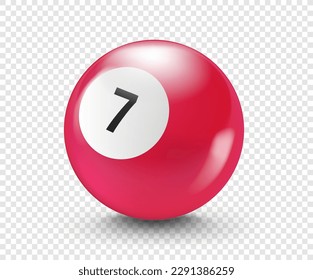 Vioilet billiard ball with number 7. 3d vector isolated on transparent background