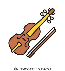 Viola and bow color icon. Cello. Isolated vector illustration