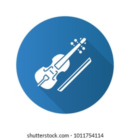 Viola and bow flat design long shadow glyph icon. Cello. Vector silhouette illustration