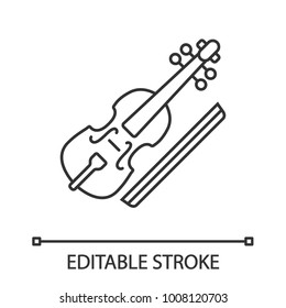 Viola and bow linear icon. Thin line illustration. Cello. Contour symbol. Vector isolated outline drawing. Editable stroke