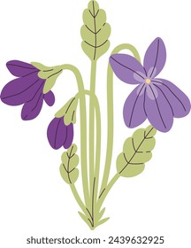 Viola Flores Con Hojas Ilustración Vectorial