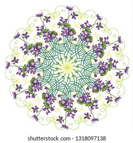 Viola flowers pattern in vintage style.  It can be used for wallpaper, web page, fabric, paper, postcards, T-shirts print, labels, badges, stickers, vector illustration.