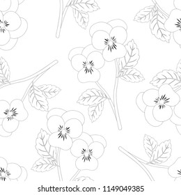 Viola Garden Pansy Flower Seamless Background. Vector Illustration.