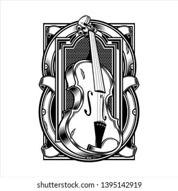 viola Musical Instrument String.vector hand drawing.Shirt designs, biker, disk jockey, gentleman, barber and many others.isolated and easy to edit. Vector Illustration - Vector