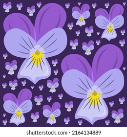 Viola tri colour flowers flat vector background. Cute viola tri colour flowers cartoon vector background for graphic design, illustration, and decorative element