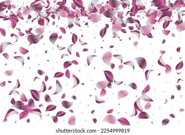 Violaceous Leaf Motion Vector White Background Brochure. Transparent Solar Banner. Lilac Foliage Flying Illustration. Leaves Herbal Template.