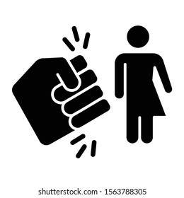 Violance against transwoman glyph icon. Transgender people inequality. Harrassing, abusing trans girl. Intersex, transsexual female. Silhouette symbol. Negative space. Vector isolated illustration