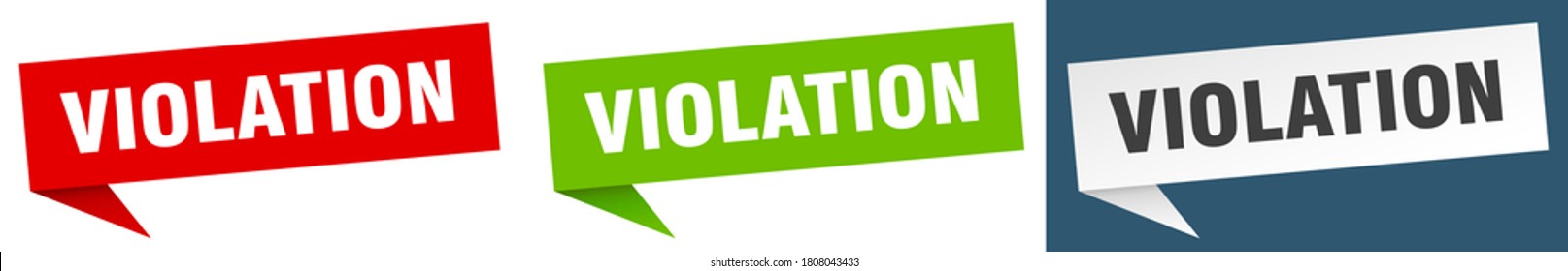 violation banner sign. violation speech bubble label set