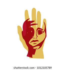 The violation of human rights. The hand and the face of a man. Vector illustration.