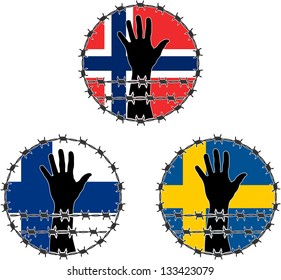 Violation of human rights in Scandinavian. vector illustration