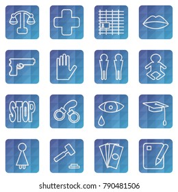 Violation of an individual's rights. Set of vector web icons of the concept of social problems.