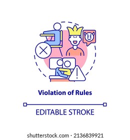 Violation of rules concept icon. Groups of behaviors. Conduct disorder abstract idea thin line illustration. Isolated outline drawing. Editable stroke. Arial, Myriad Pro-Bold fonts used