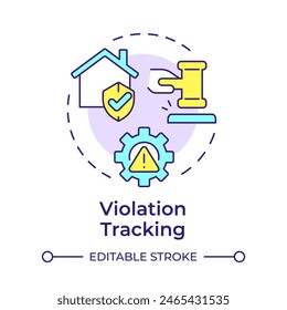 Violation tracking multi color concept icon. Public safety, property security. Round shape line illustration. Abstract idea. Graphic design. Easy to use in infographic, presentation