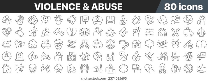 Violence and abuse line icons collection. Big UI icon set in a flat design. Thin outline icons pack. Vector illustration EPS10