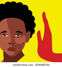 violence against children - abandonment of incapable - black boy and red hand on yellow background.