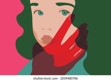 violence against children -  inappropriate behavior - girl and red hand over her face