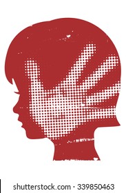 Violence Against Children.
Little Girl Head Grunge Silhouette With With Handprint After Hand Slap. Vector Available.
