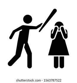 Violence Against Woman Glyph Icon. Female Abuse, Harassment, Bullying. Man Raise Hand, Husband Punch Wife. Couple Toxic Relationship. Silhouette Symbol. Negative Space. Vector Isolated Illustration