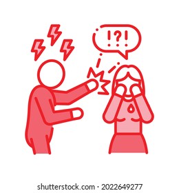 Violence in family color line icon. Men bullying women. Editable stroke