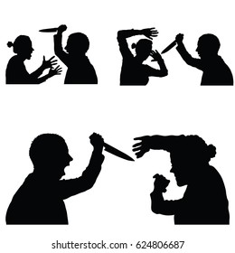 violence in family set with knife art illustration