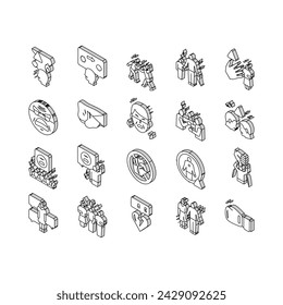 violence first aggressive hand isometric icons set. anger conflict, aggression human fight, man people abuse, angry power crime protest violence first aggressive hand color line