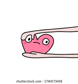 Violence hand drawn vector illustration in doodle comic style heart pressured by arms anxious