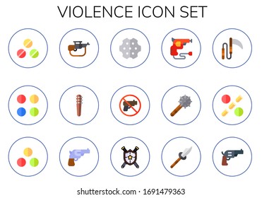 conjunto de iconos de violencia. 15 iconos de violencia plana. Incluidas municiones, rifles, armas, revólveres, armas, armas, iconos de pistolas