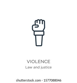 Violence icon. Thin linear violence outline icon isolated on white background from law and justice collection. Line vector sign, symbol for web and mobile