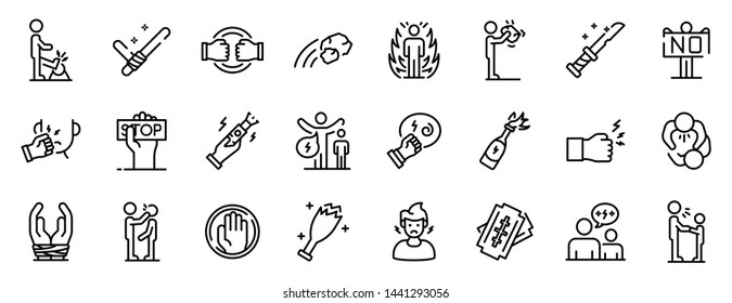 Violence icons set. Outline set of violence vector icons for web design isolated on white background