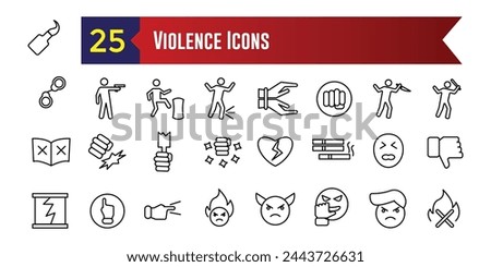 Violence icons set. Outline set of violence icons for web design isolated. Outline icon collection. Editable stroke.