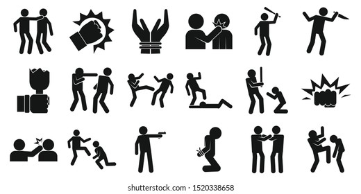 Violence icons set. Simple set of violence vector icons for web design on white background