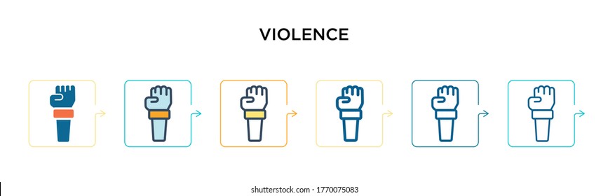 Violence vector icon in 6 different modern styles. Black, two colored violence icons designed in filled, outline, line and stroke style. Vector illustration can be used for web, mobile, ui